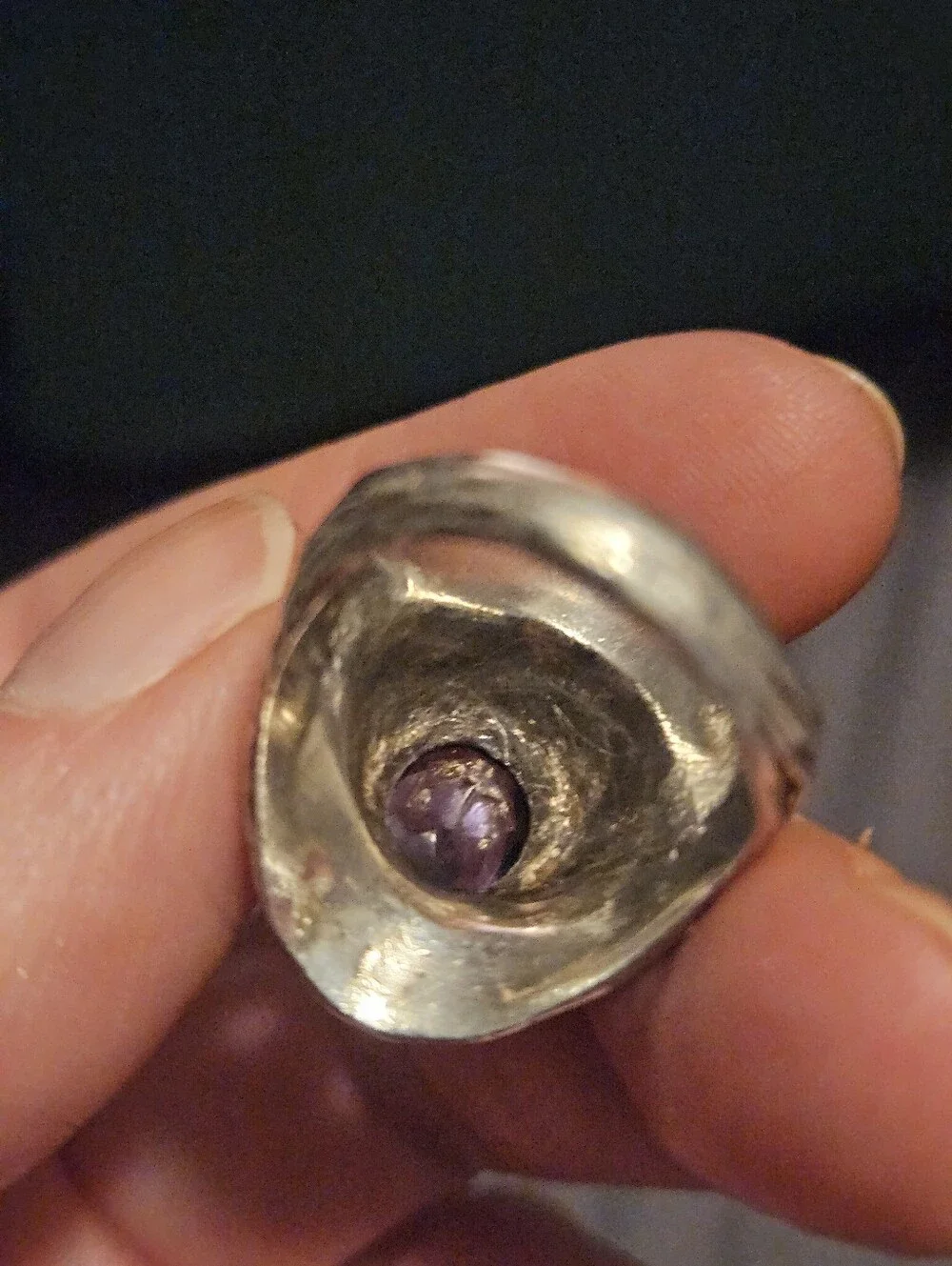Vintage Modernist Sterling Silver Amethyst Statement Ring Chunky Artisan Size 7